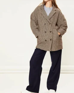 Manteau en Laine mélangée Sophies pied-de-poule marron
