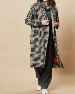 Manteau en Laine mélangée Syndelle imprimé pied-de-poule camel/noir/beige