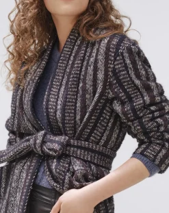 Manteau en Laine mélangée Vivia à rayures marine/blanc/marron