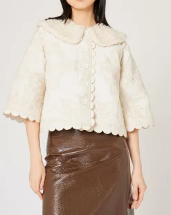 Manteau fourré Médiéval Patchwork brodé écru