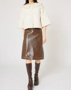 Manteau fourré Médiéval Patchwork brodé écru