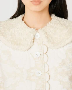 Manteau fourré Médiéval Patchwork brodé écru