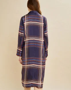 Manteau léger satiné Greg à carreaux marine/beige