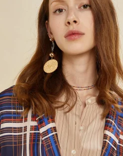 Manteau léger satiné Greg à carreaux marine/beige