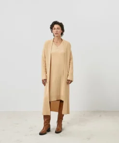 Manteau Lily-Rose long 100% Cachemire ceinture beige chiné