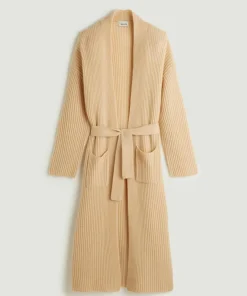 Manteau Lily-Rose long 100% Cachemire ceinture beige chiné