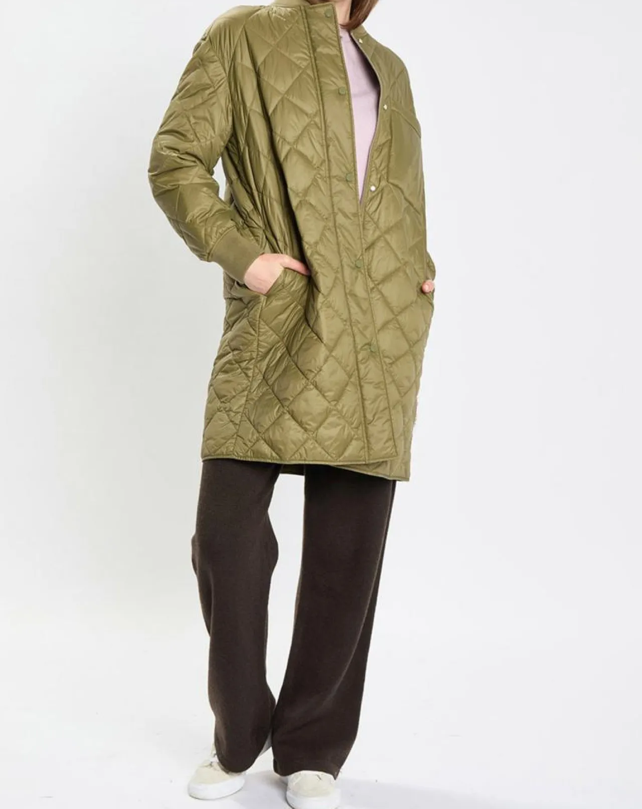 Manteau long matelassé kaki