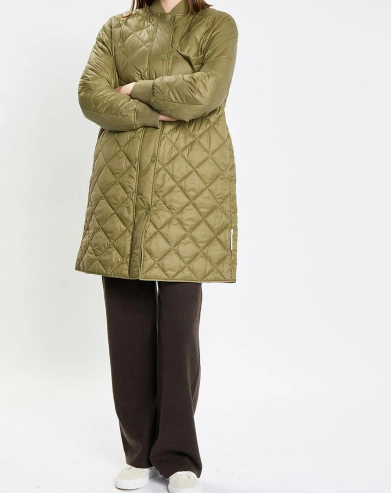 Manteau long matelassé kaki