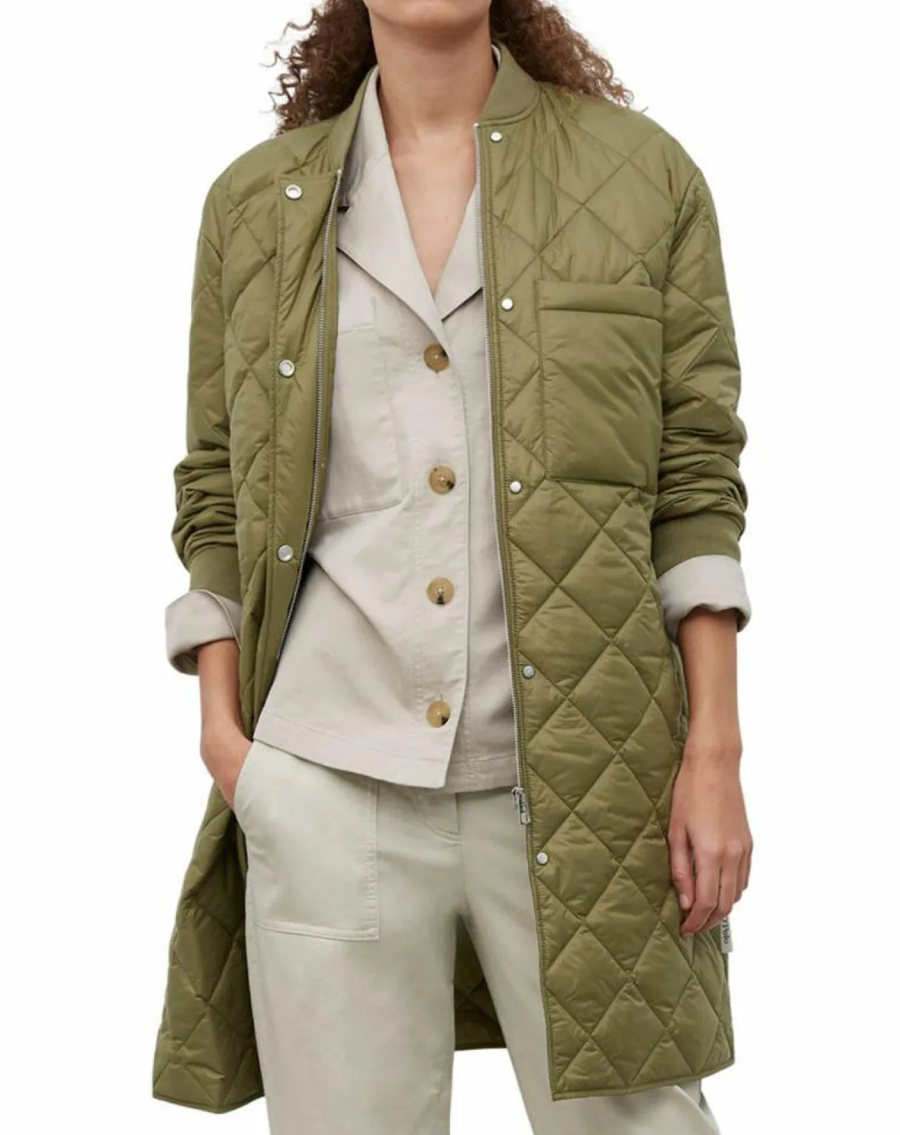 Manteau long matelassé kaki