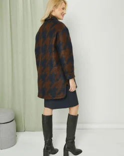 Manteau mi-long en Mohair & Laine mélangés Sante marron/bleu