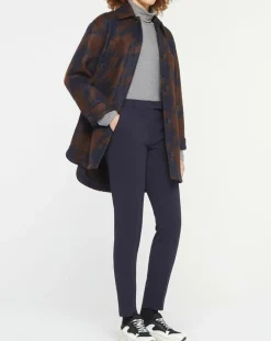 Manteau mi-long en Mohair & Laine mélangés Sante marron/bleu