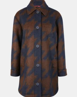 Manteau mi-long en Mohair & Laine mélangés Sante marron/bleu