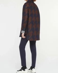 Manteau mi-long en Mohair & Laine mélangés Sante marron/bleu