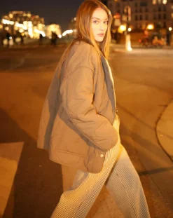 Manteau réversible Virginie kaki/beige