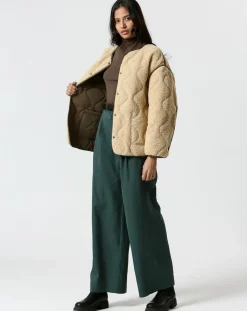 Manteau réversible Virginie kaki/beige