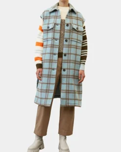 Manteau sans manches en Laine mélangée Campagne à carreaux bleu