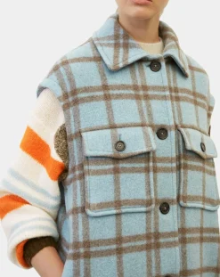 Manteau sans manches en Laine mélangée Campagne à carreaux bleu