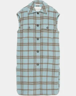 Manteau sans manches en Laine mélangée Campagne à carreaux bleu