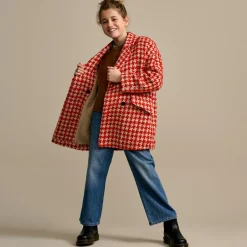 Manteau Sybil pied-de-poule rouge/blanc
