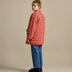 Manteau Sybil pied-de-poule rouge/blanc