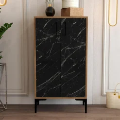 Meuble à chaussures Prag noyer/noir - 60x111x35 cm