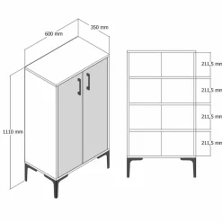 Meuble à chaussures Prag noyer/noir - 60x111x35 cm