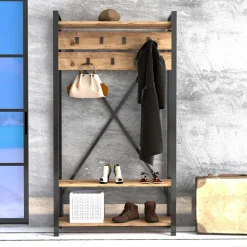 Meuble d'entrée Alfa noir/bois - 180x34x90 cm