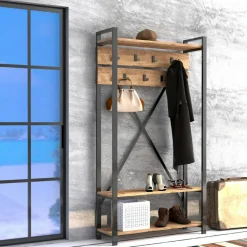 Meuble d'entrée Alfa noir/bois - 180x34x90 cm