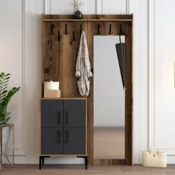 Meuble d'entrée Berlin BC marron/anthracite - 120x35x200 cm