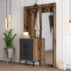 Meuble d'entrée Berlin BC marron/anthracite - 120x35x200 cm