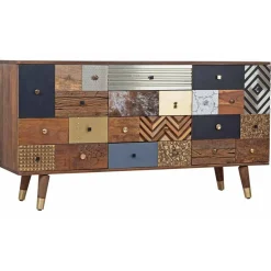 Meuble d'entrée peau de vache bois sculpté manguier terranova miel clair - 150x40x78 cm