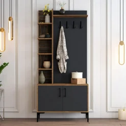 Meuble d'entrée Viyana noyer/anthracite - 90x200x35 cm