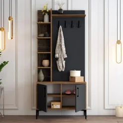 Meuble d'entrée Viyana noyer/anthracite - 90x200x35 cm