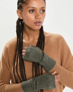 Mitaines 100% Cachemire poignets en côtes Mindy kaki