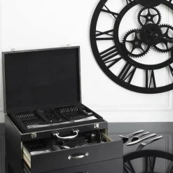 Ménagère avec coffret en bois & tiroir noire - 84 pièces