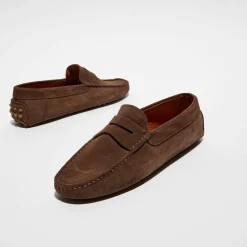 Mocassins en Velours de Cuir Martin marron
