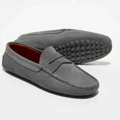 Mocassins en Velours de Cuir Adam gris