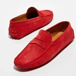 Mocassins en Velours de Cuir Martin rouges