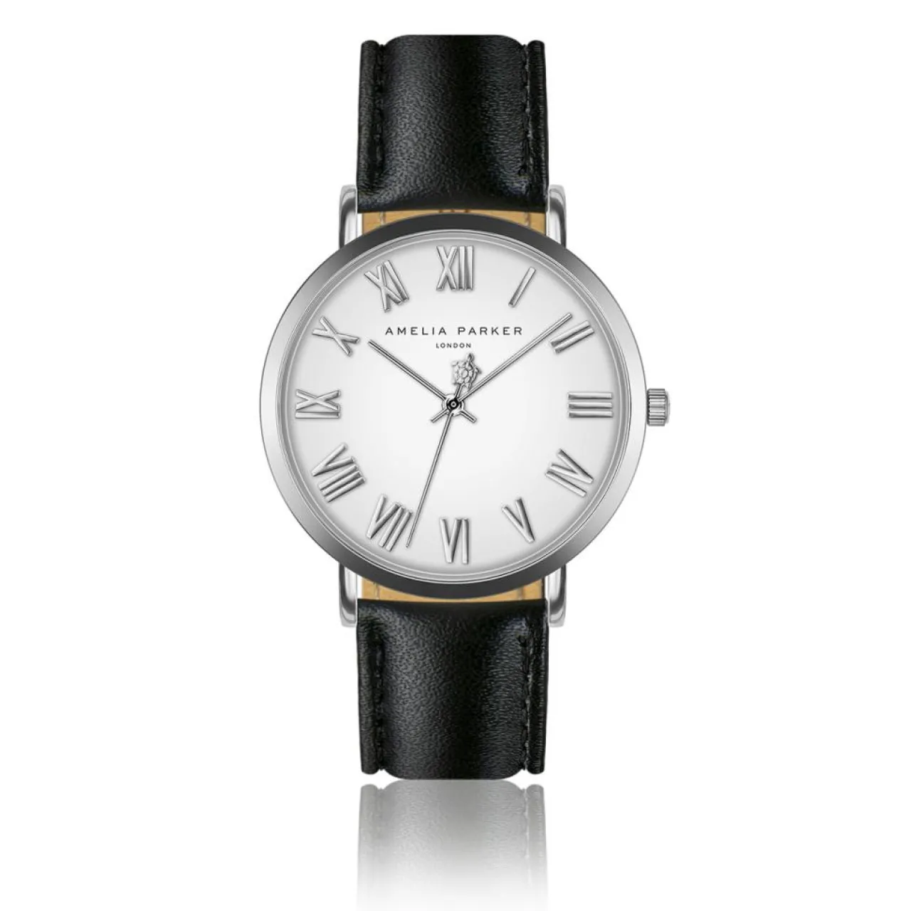 Montre Femme Grand Blanc en Cuir noire