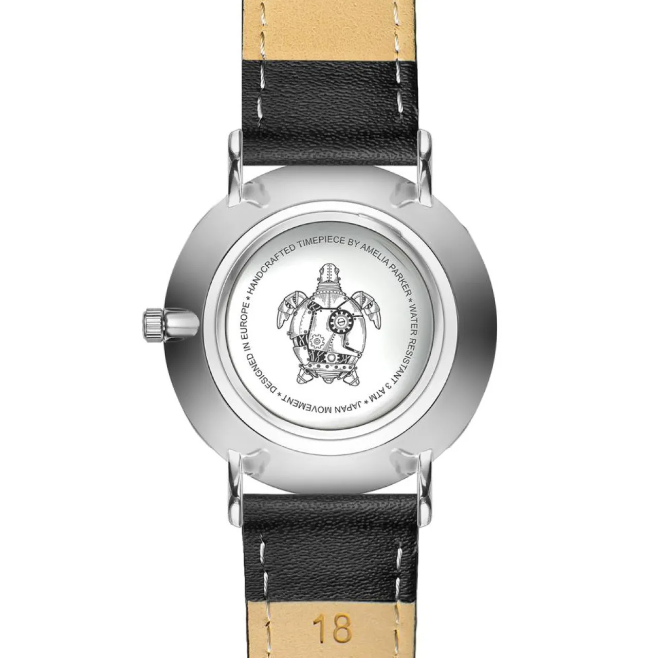 Montre Femme Grand Blanc en Cuir noire