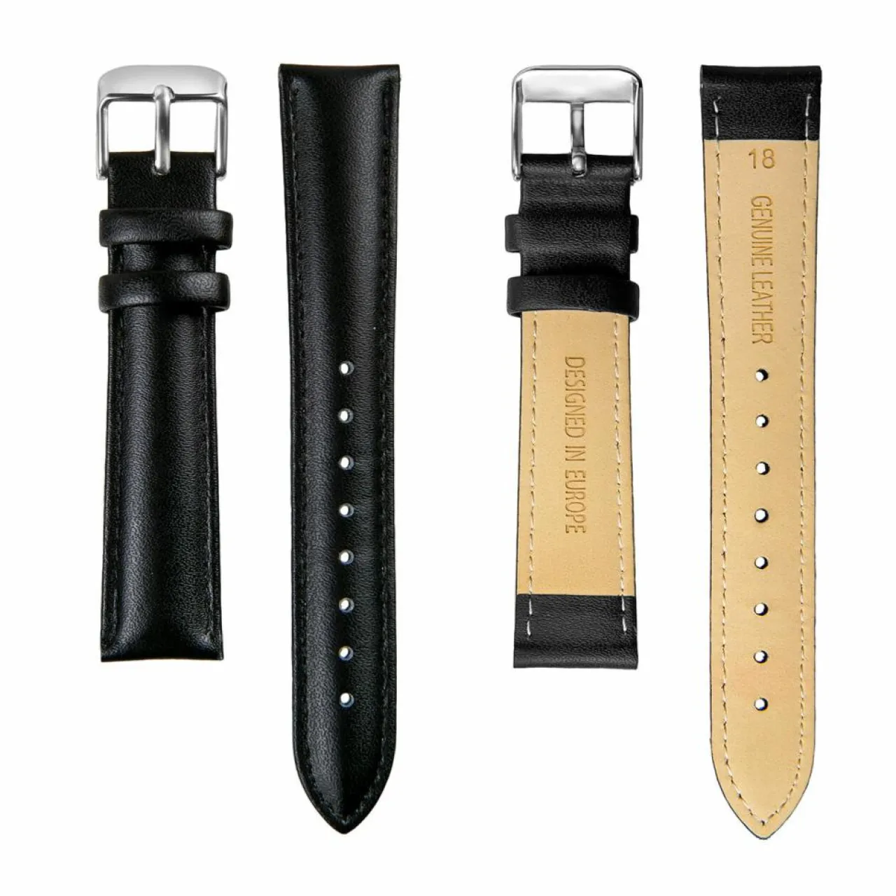 Montre Femme Grand Blanc en Cuir noire