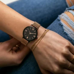 Montre Femme Petite Noir en Acier rose doré
