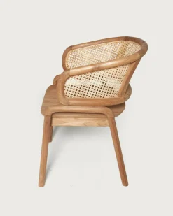 Moon - Chaise en teck massif et cannage rotin
