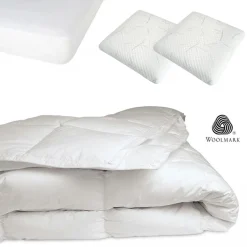 Pack 4 pièces blanc : 2 Oreillers + Protège-Matelas + Couette - 180x200 cm