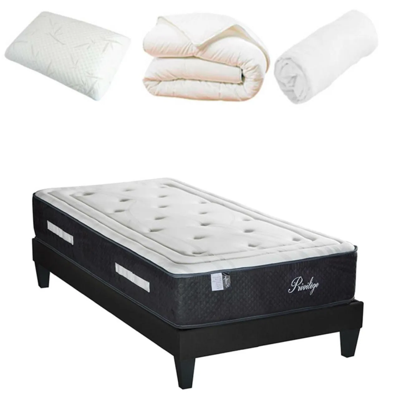 Pack prêt-à-dormir Privilège blanc/gris - 90x190 cm