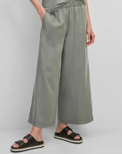 Pantalon ample à taille élastique vert de gris