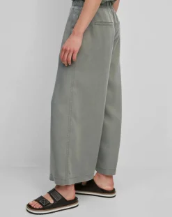 Pantalon ample à taille élastique vert de gris