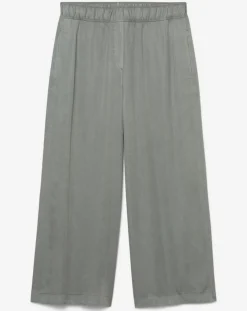Pantalon ample à taille élastique vert de gris