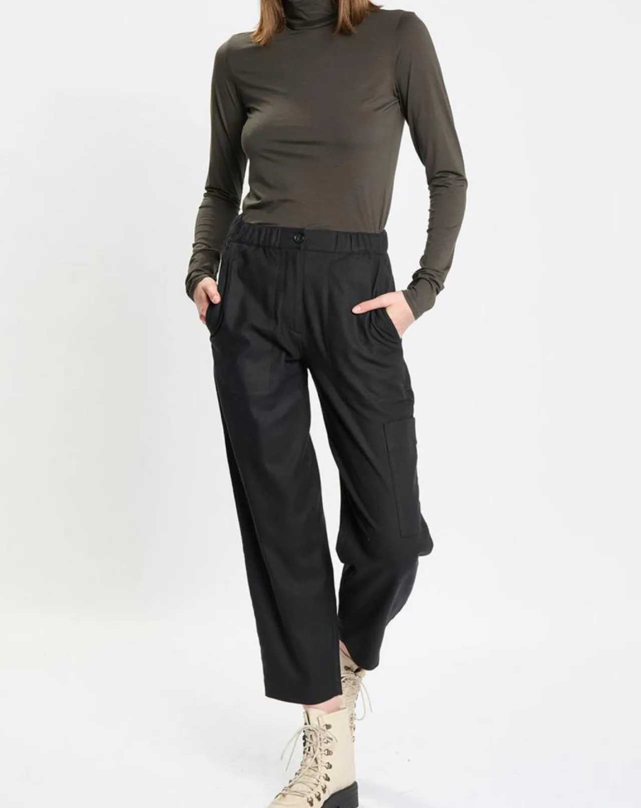 Pantalon cargo en Laine mélangée noir