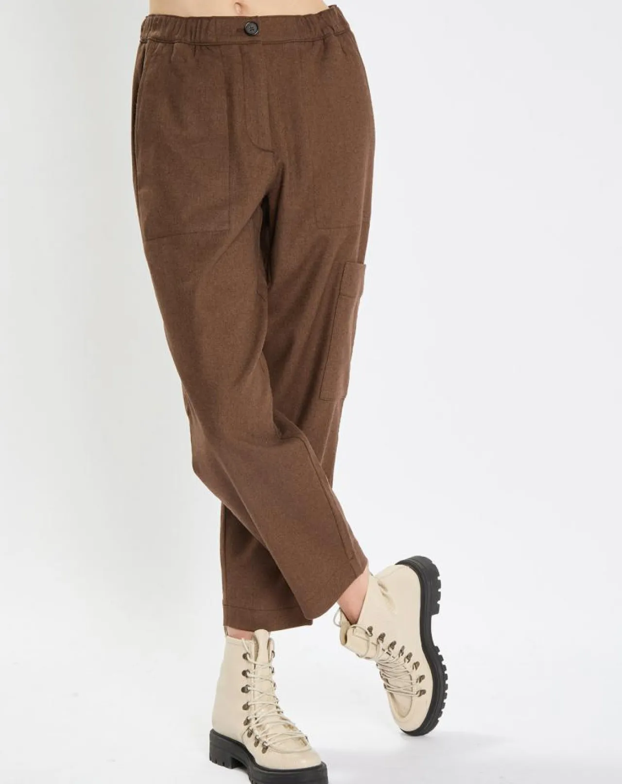 Pantalon cargo en Laine mélangée marron